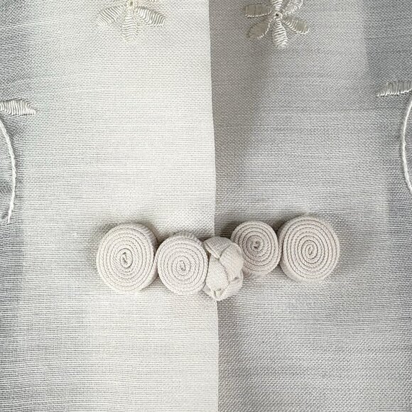 VTG 80s Hand Embroidered & Cutwork Ivory Asian Inspired Top Women’s L Daffodil - Picture 8 of 10